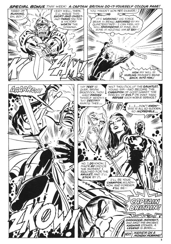 Planche de Captain Britain en noir et blanc