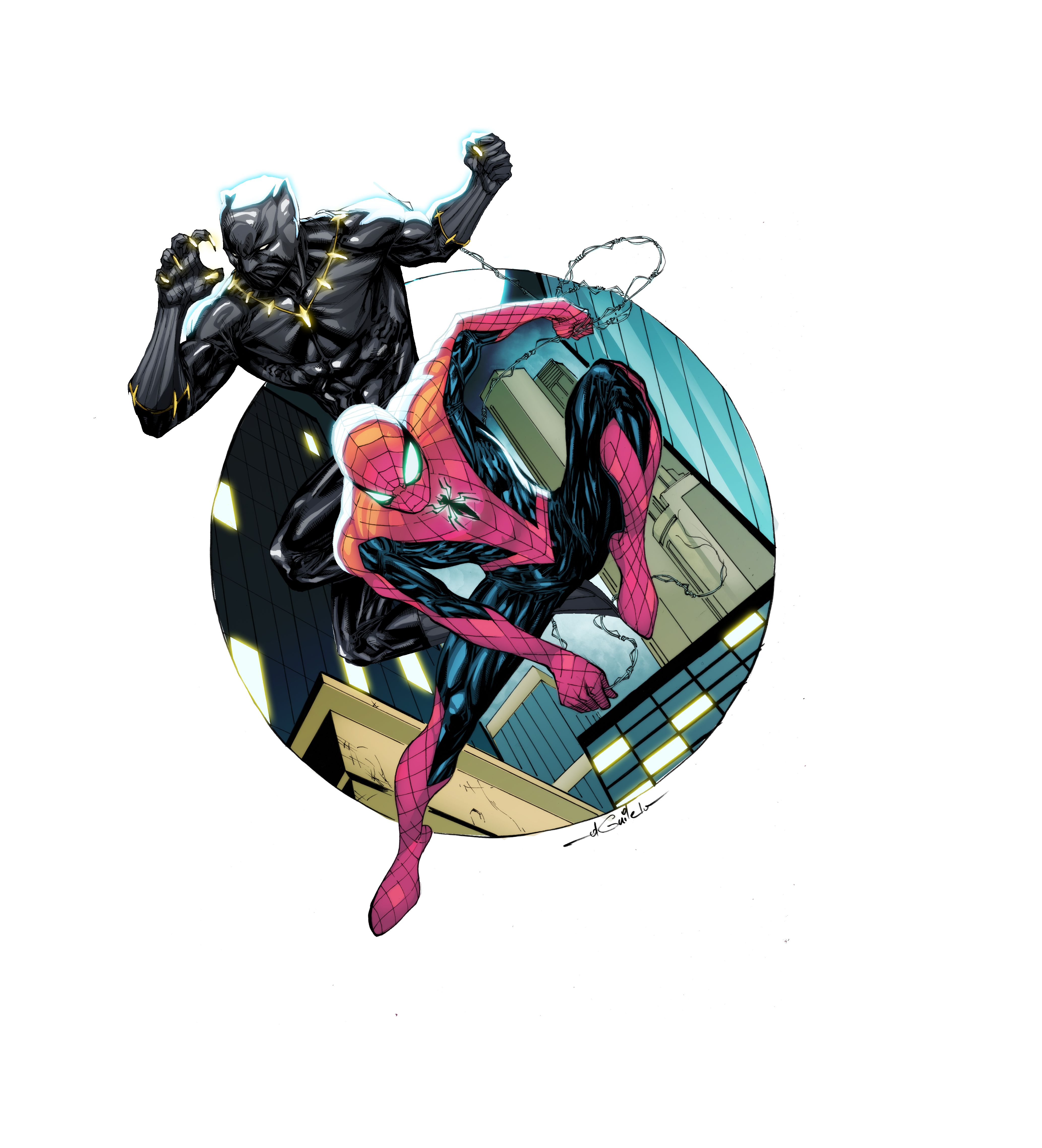 Guile dessine Spider-Man et la Panthère Noire