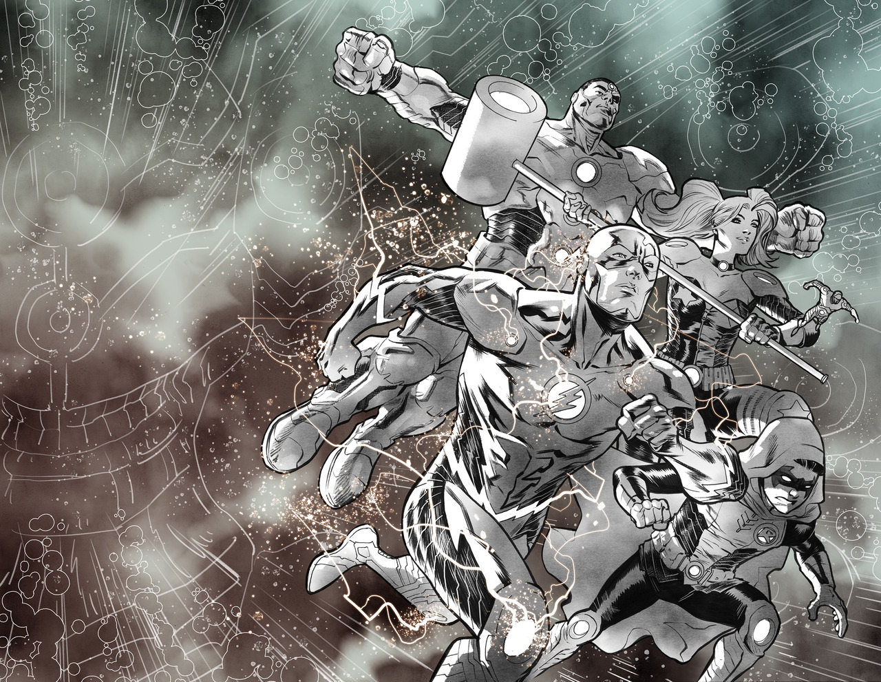Justice League: No Justice #4 avec la team Wisdom, cover par Francis Manapul