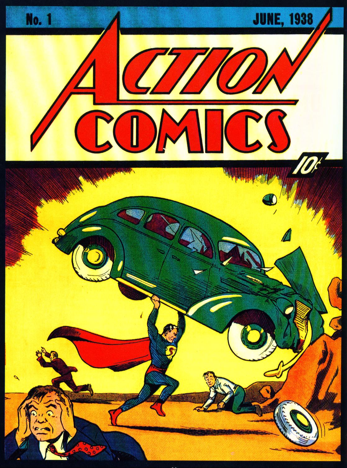 La mythique couverture d'Action Comics #1. Le monde découvre Superman.