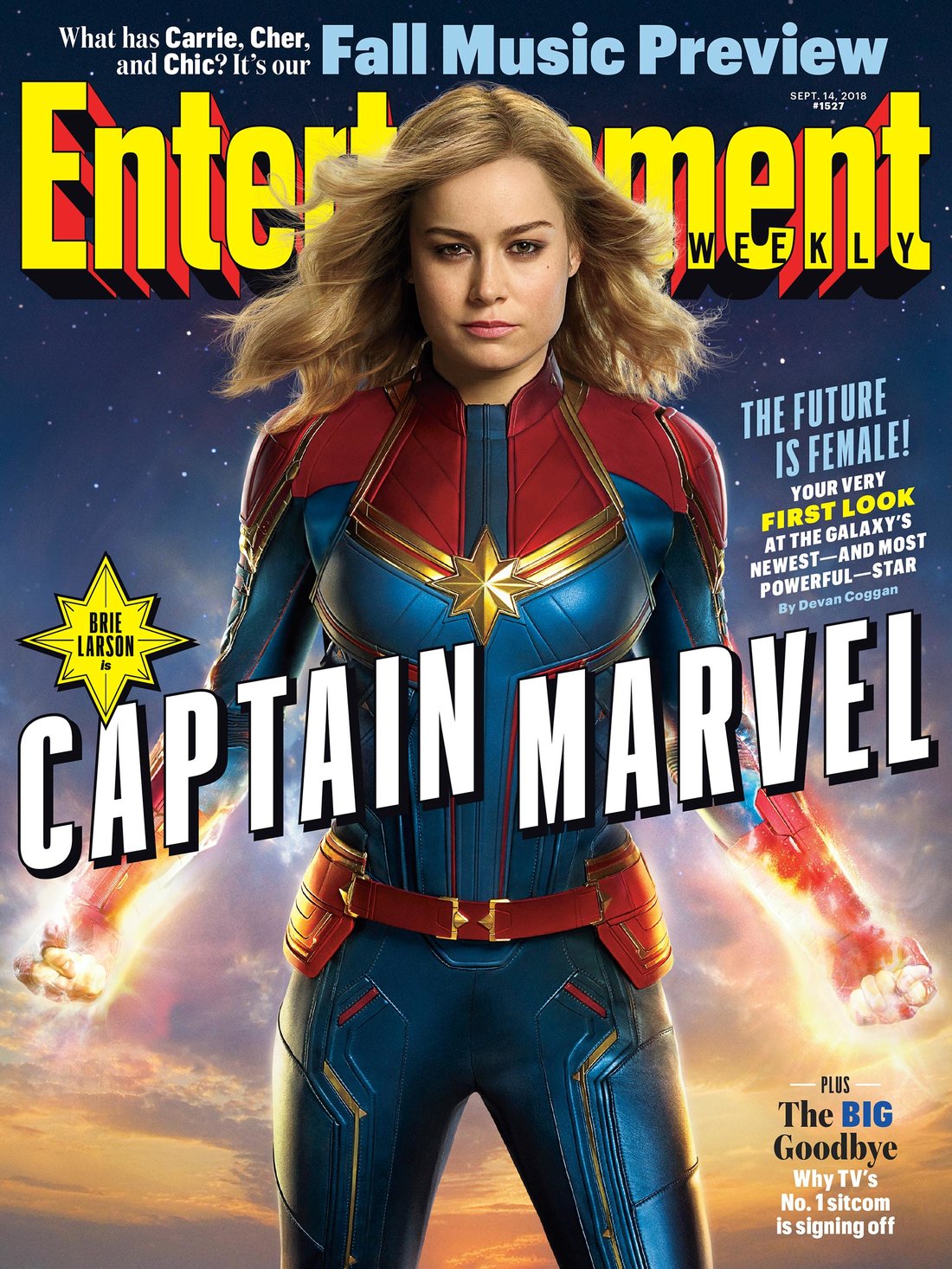 Captain Marvel (Brie Larson) en couverture d'EW