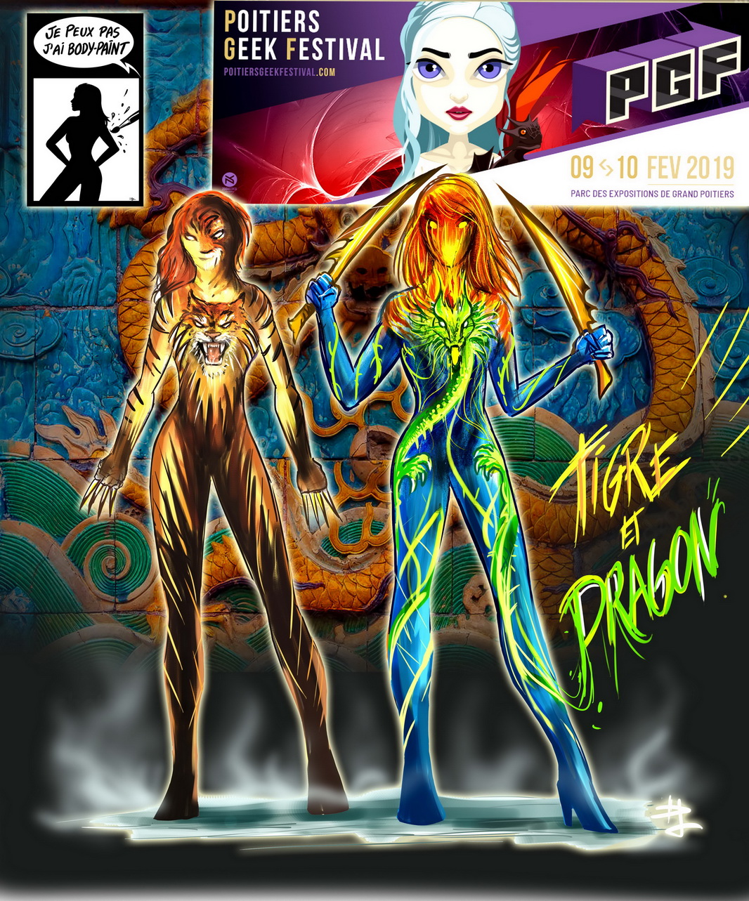 Bodypaint Tigre et Dragon Denis Lapierre body Paint au PGF