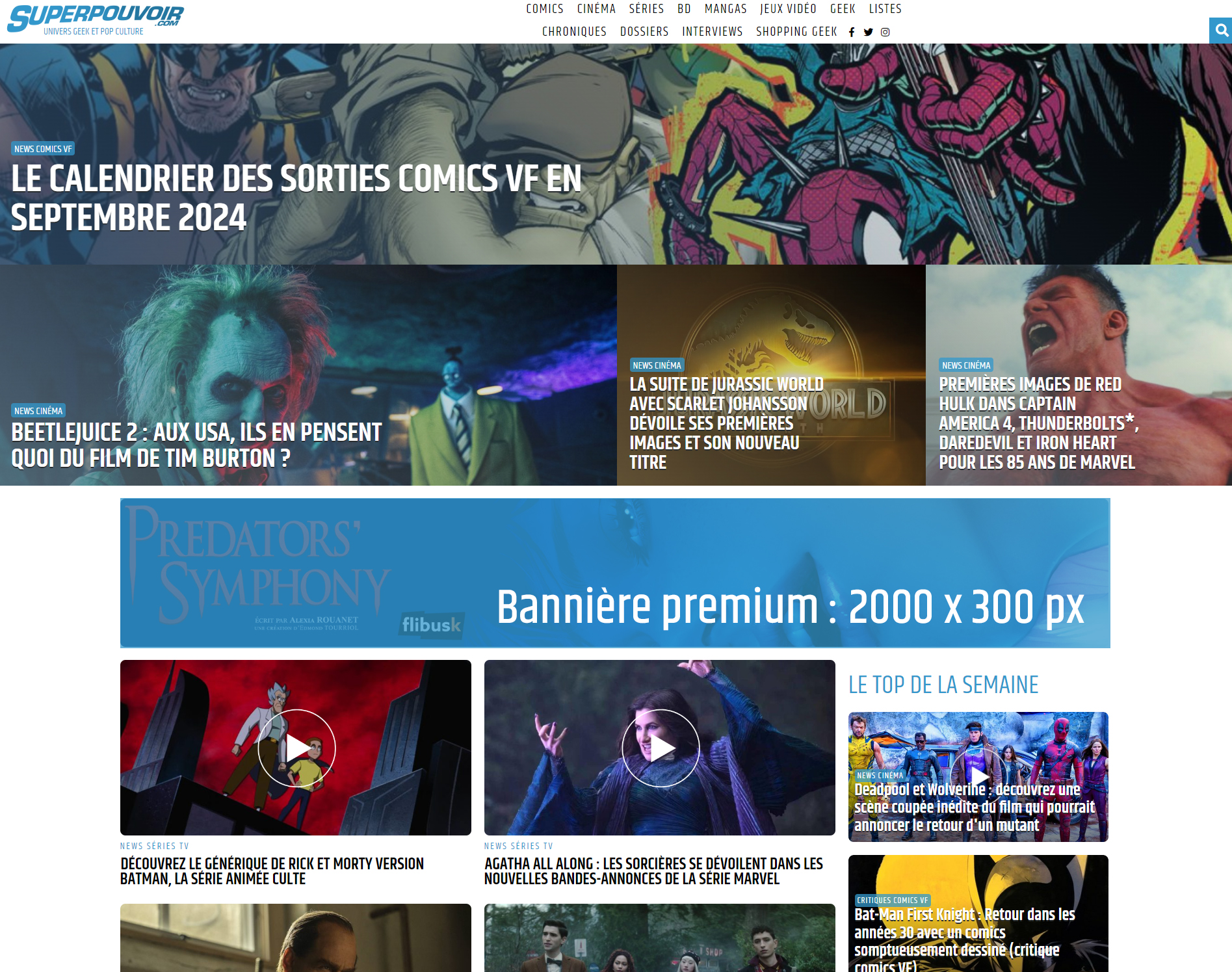 Bannière premium (page d'accueil) : 2000 x 300 px
