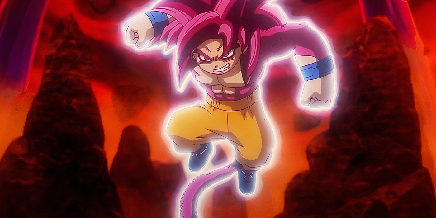 Son Goku en Super Saiyan 4 attaque dans l'épisode 18 de Dragon Ball DAIMA.
