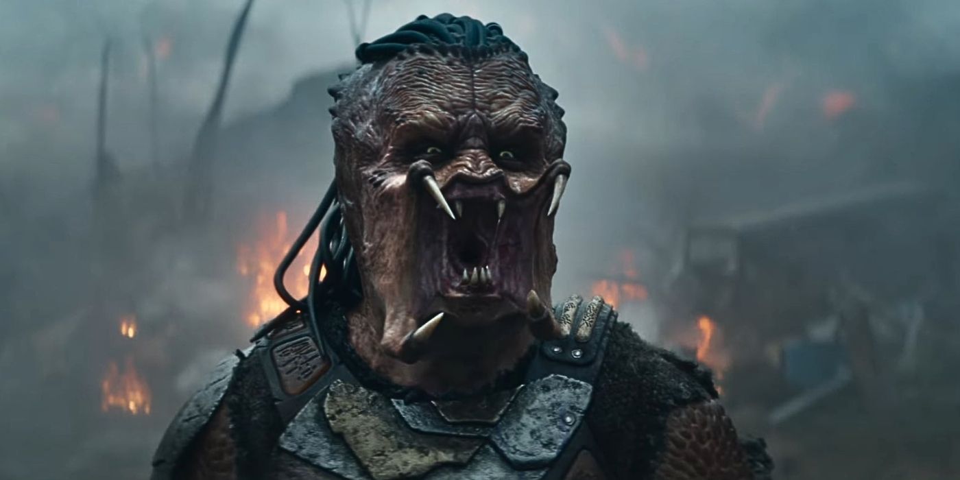 Un jeune chasseur Predator qui n'a pas une gueule de porte-bonheur, dans Predator: Badlands.