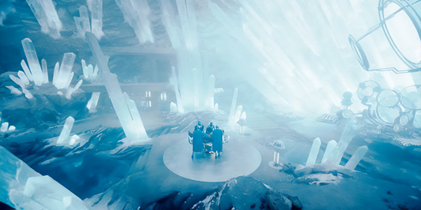 L'intérieur de la Forteresse de Solitude, dévoilée dans la scène d'ouverture du film Superman de James Gunn.
