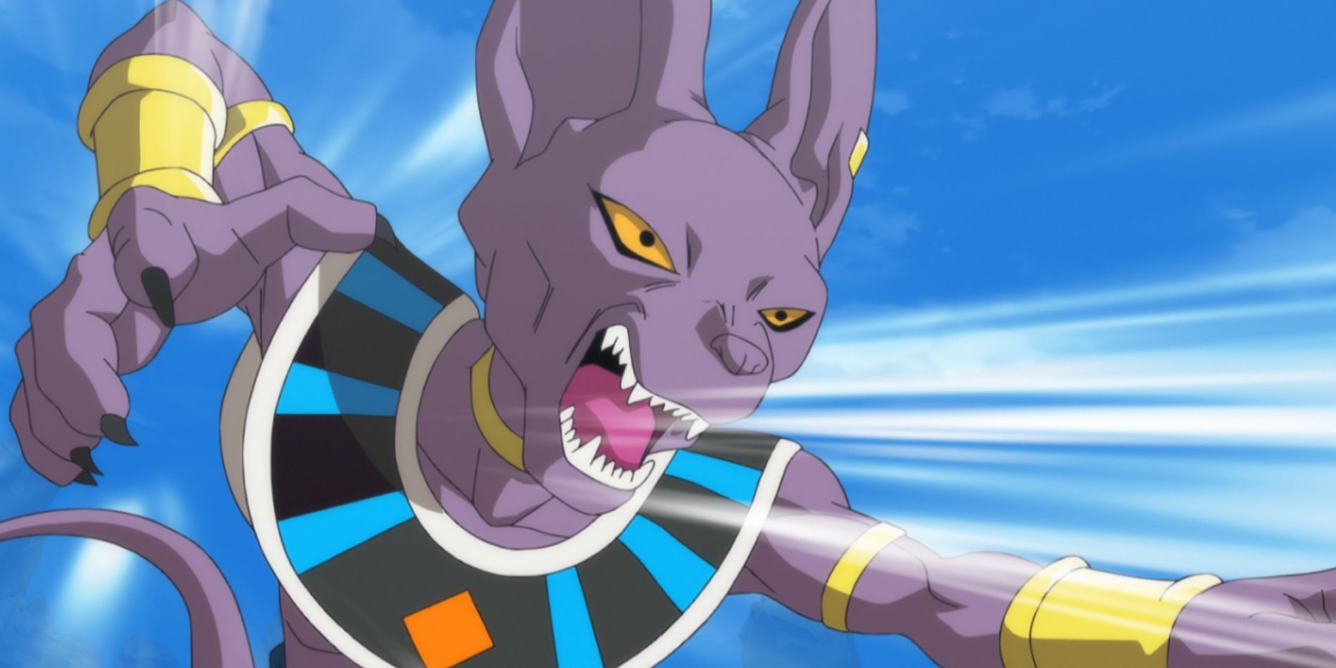 Beerus attaquant, dans Dragon Ball Super.