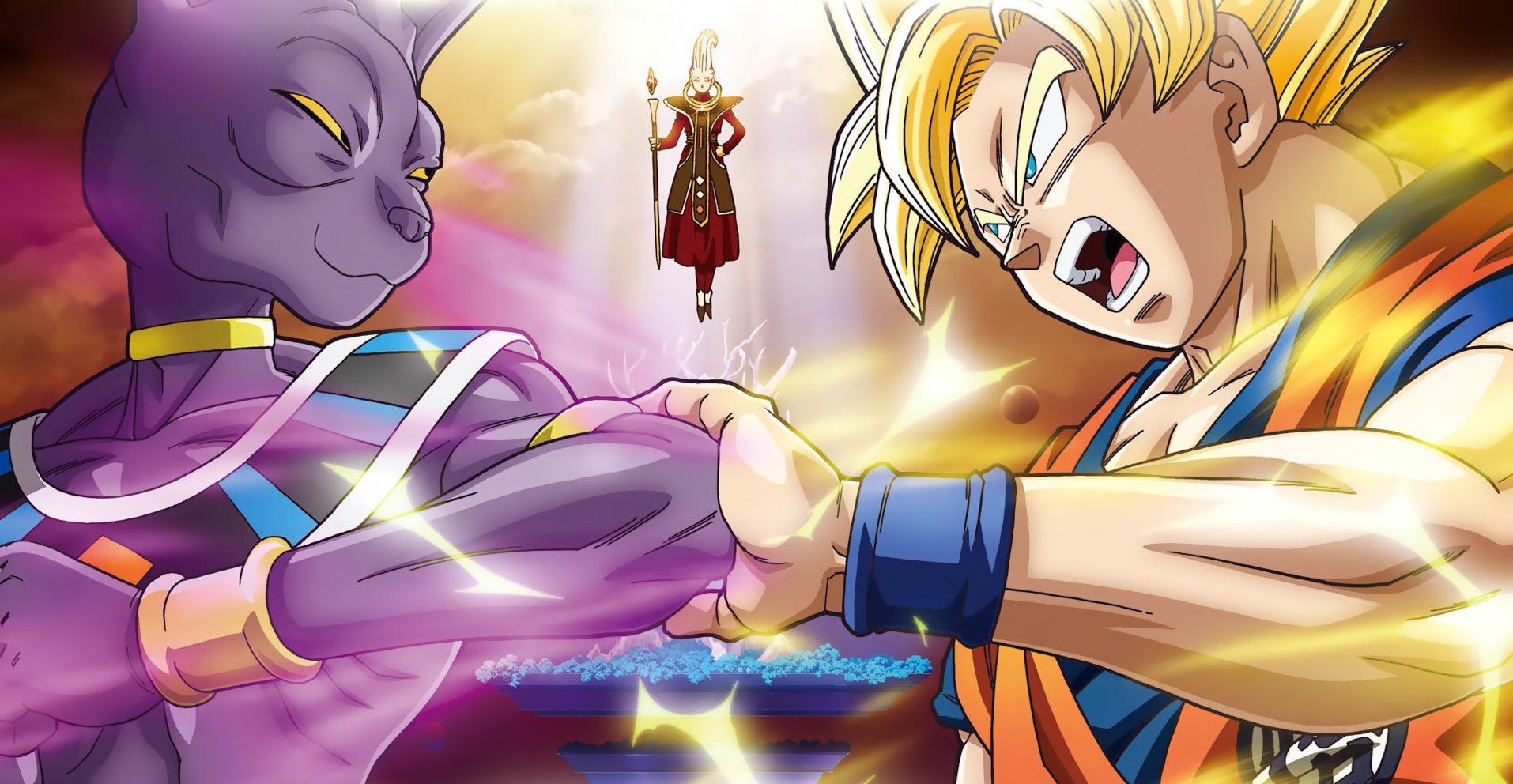 Beerus affrontant Goku.