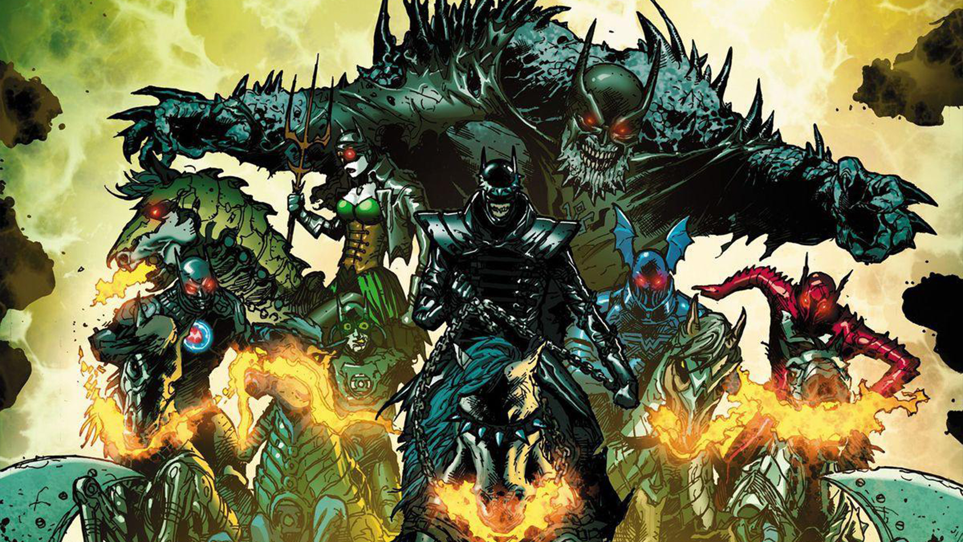 Les Darkest Knights : la fusion entre Batman et les héros de la Justice League, version sombre.