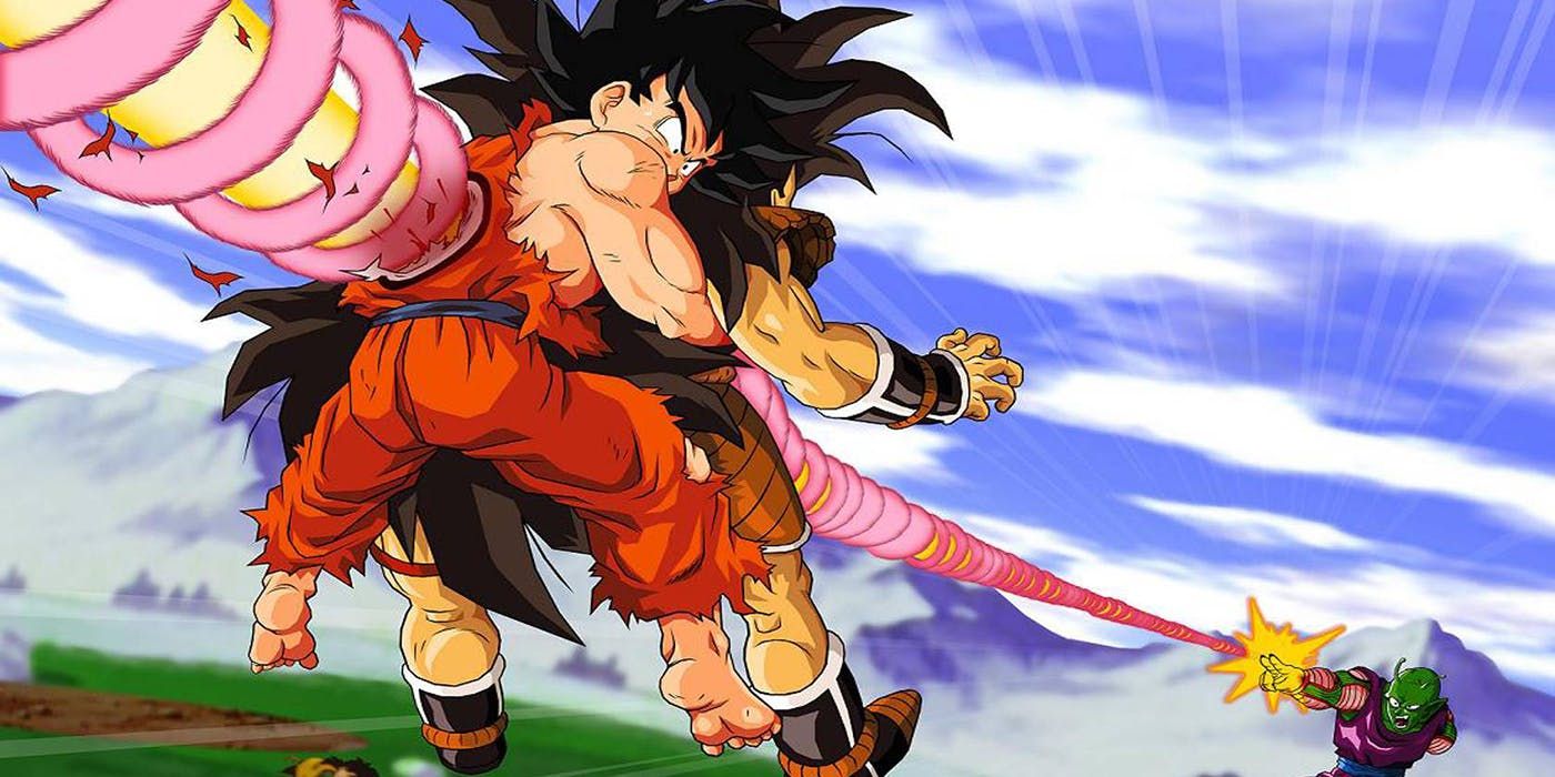 Goku se sacrifiant en immobilisant Raditz afin que Piccolo puisse l'attaquer.