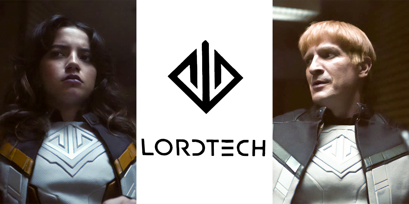 Les costumes de Hawkgirl (Isabella Merced) et Guy Gardner (Nathan Fillion) portent le logo de l'entreprise de Maxwell Lord, Lordtech.