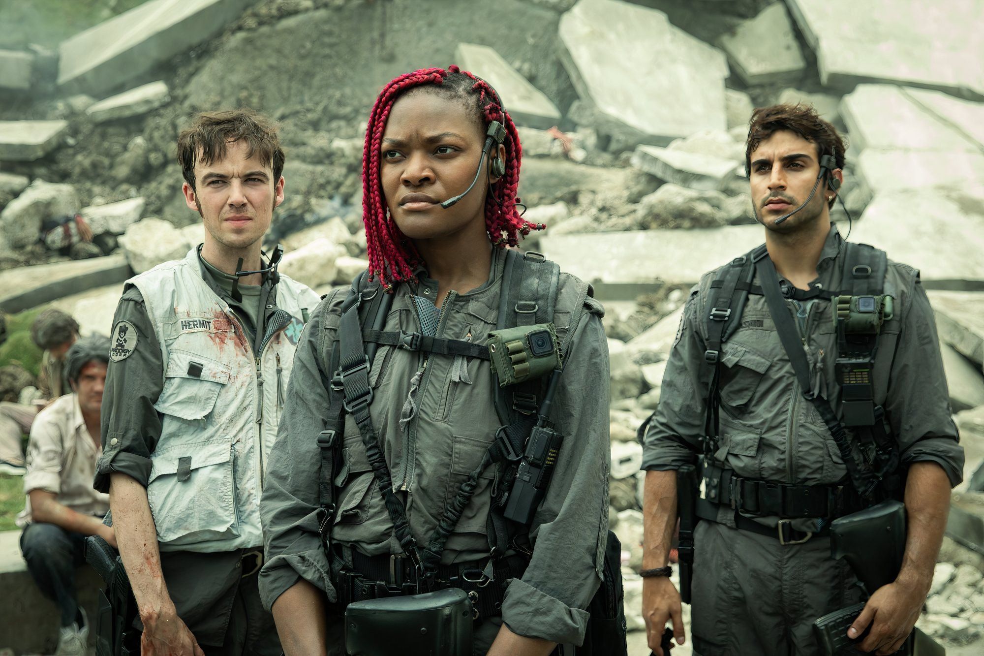 Alien: Earth : Alex Lawther Diem Camille et Moe Bar El en Hermite Sibérien et Rashidi