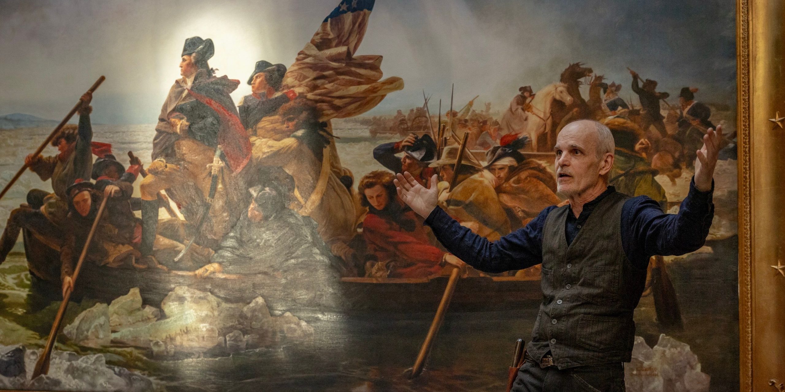 Le Croate devant le tableau Washington Crossing the Delaware dans The Walking Dead : Dead City