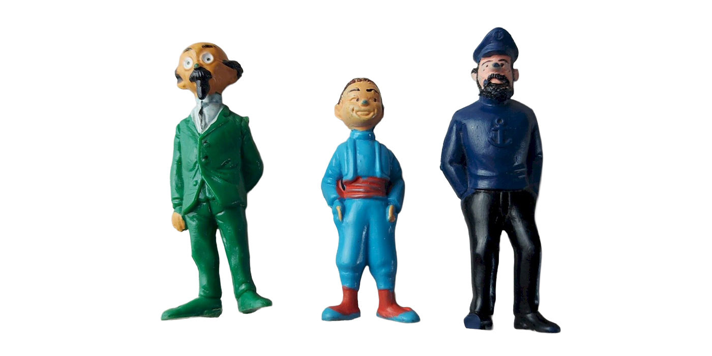 Figurines anciennes en plastique des personnages de Tintin, issues de la collection Esso Belvision de 1973