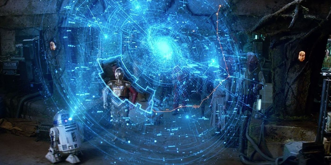 La carte holographique de la galaxie dans Star Wats VII : L'Éveil de la Force.