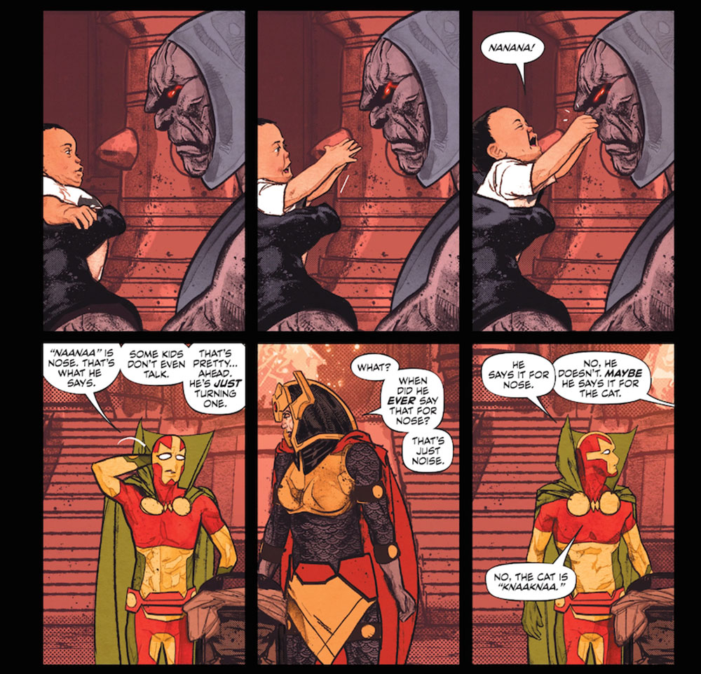 Mr Miracle, Big Barda et leur enfant chez Darkseid sur Apokolips.