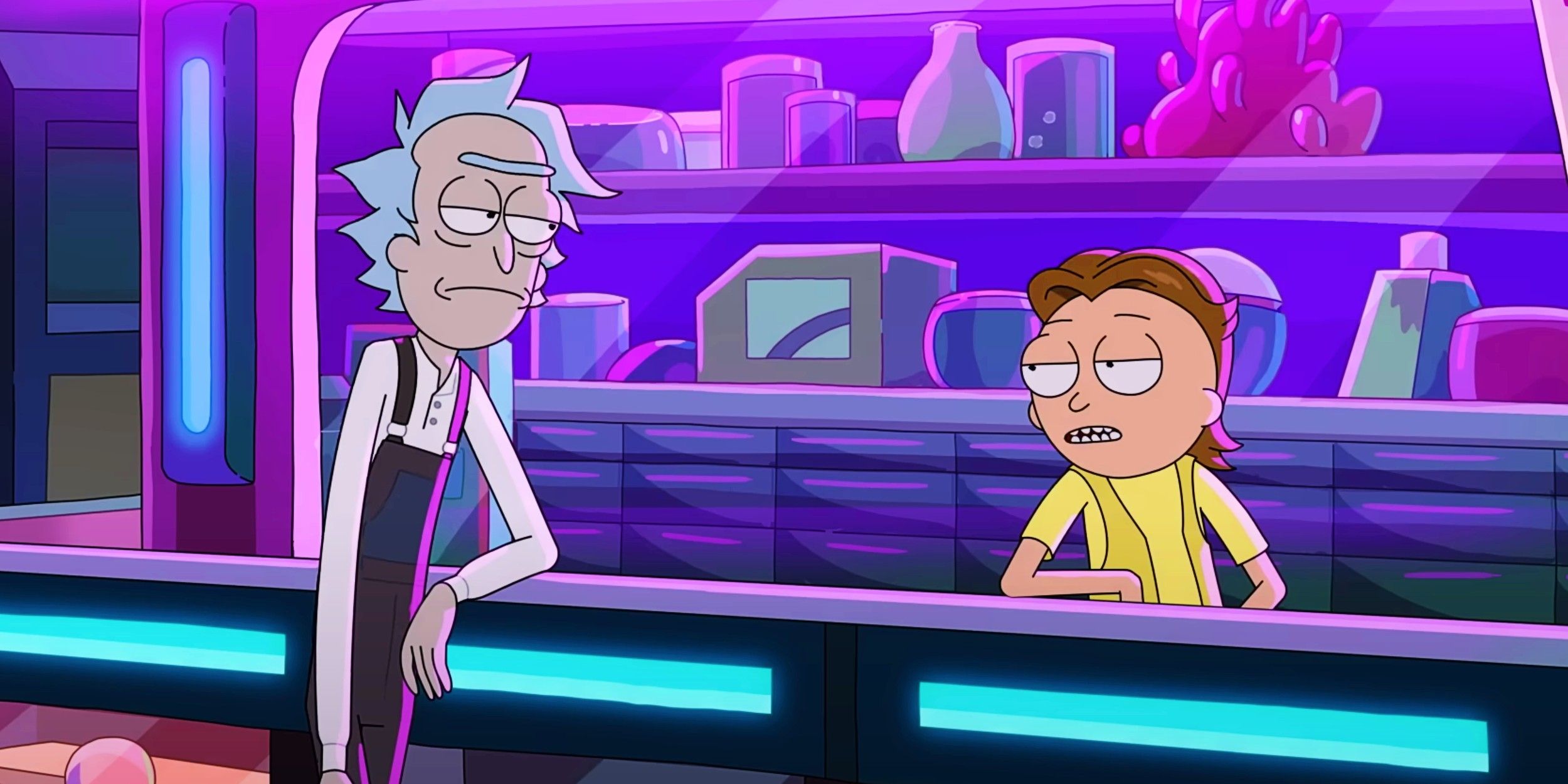 Rick le fermier et Morty le patron du bar Arcade de Mortytown.