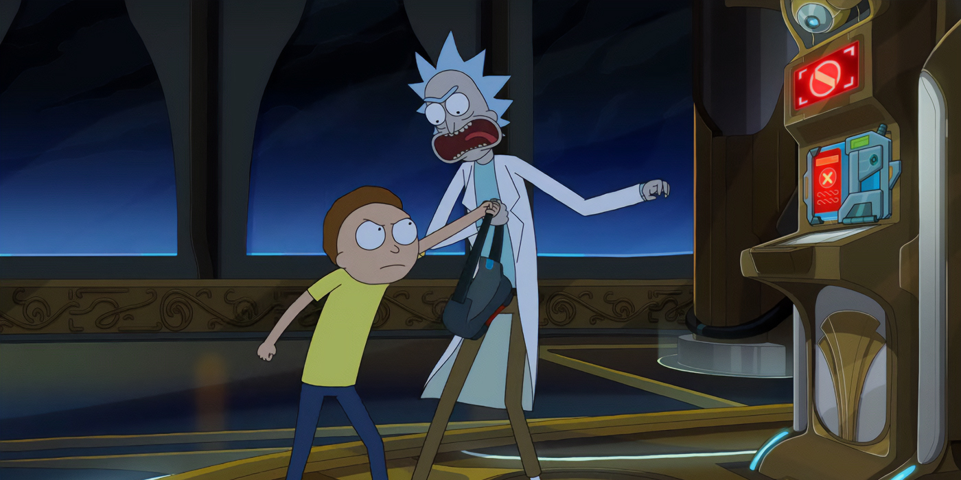Rick et Morty se disputent, dans l'épisode 5 de la saison 8 de la série animée.