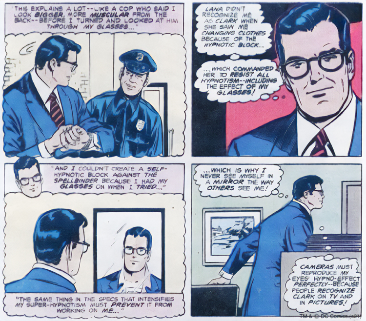 Les comics Superman dans lesquels Clark Kent utilise ses lunettes hynotisantes.