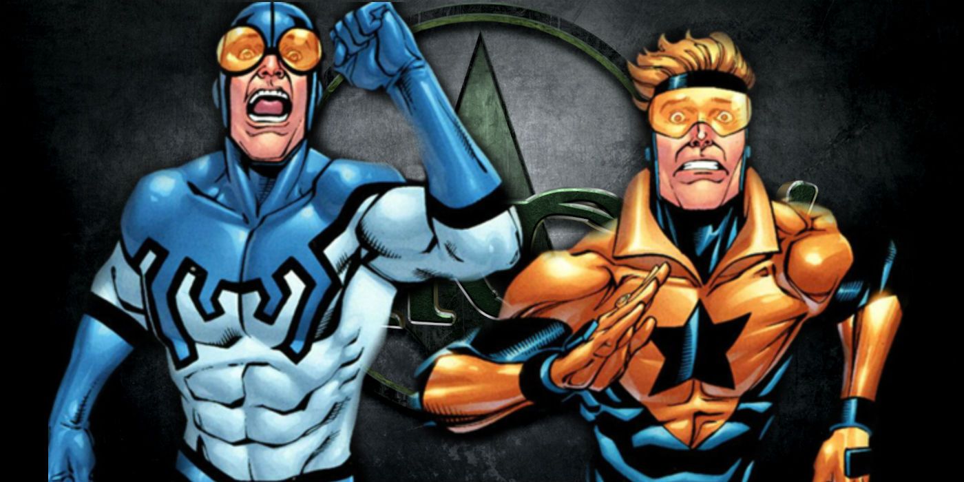 Blue Beetle et Booster Gold fuyant les ennuis dans les comics DC.