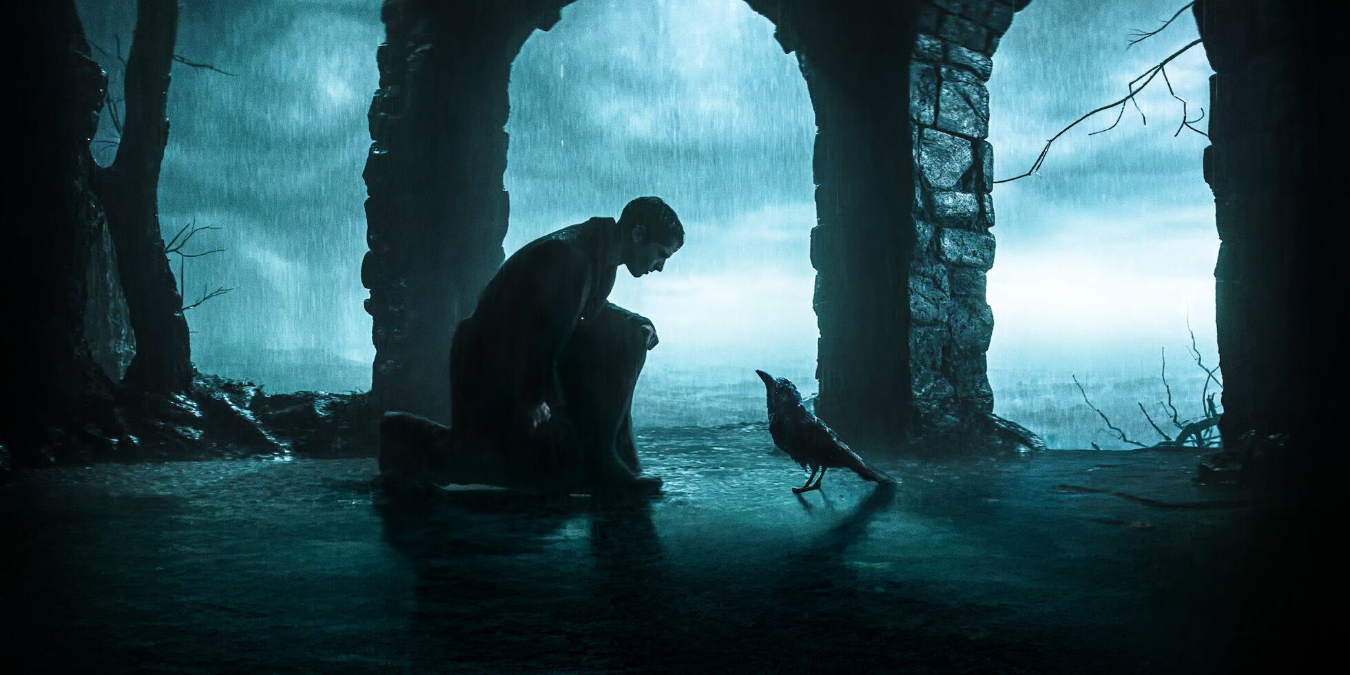 Morpheus (Tom Sturridge) et Matthew le corbeau (Patton Oswald) dans la saison 2 de Sandman.