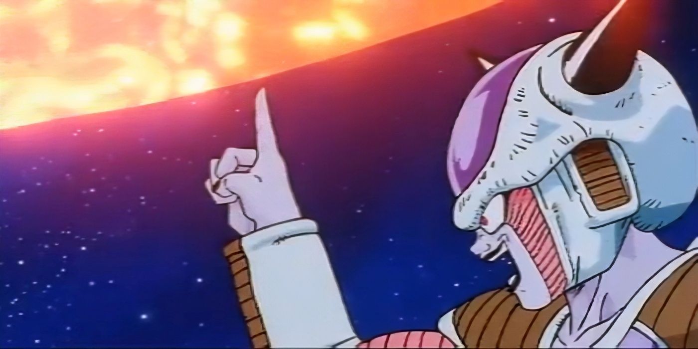 Freezer chargeant un ki blast destructeur de planète dans Dragon Ball Z.