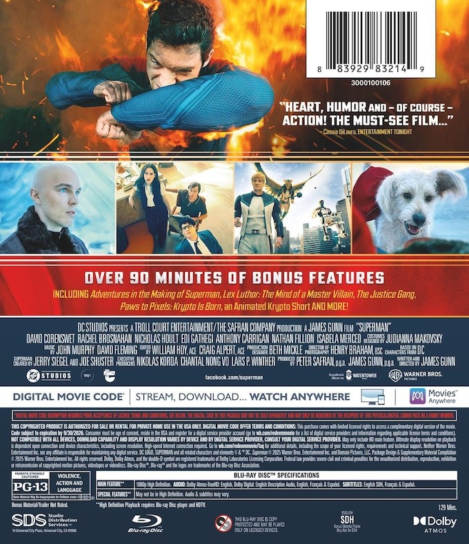 Dos du boîtier Blu-ray de Superman (2025)