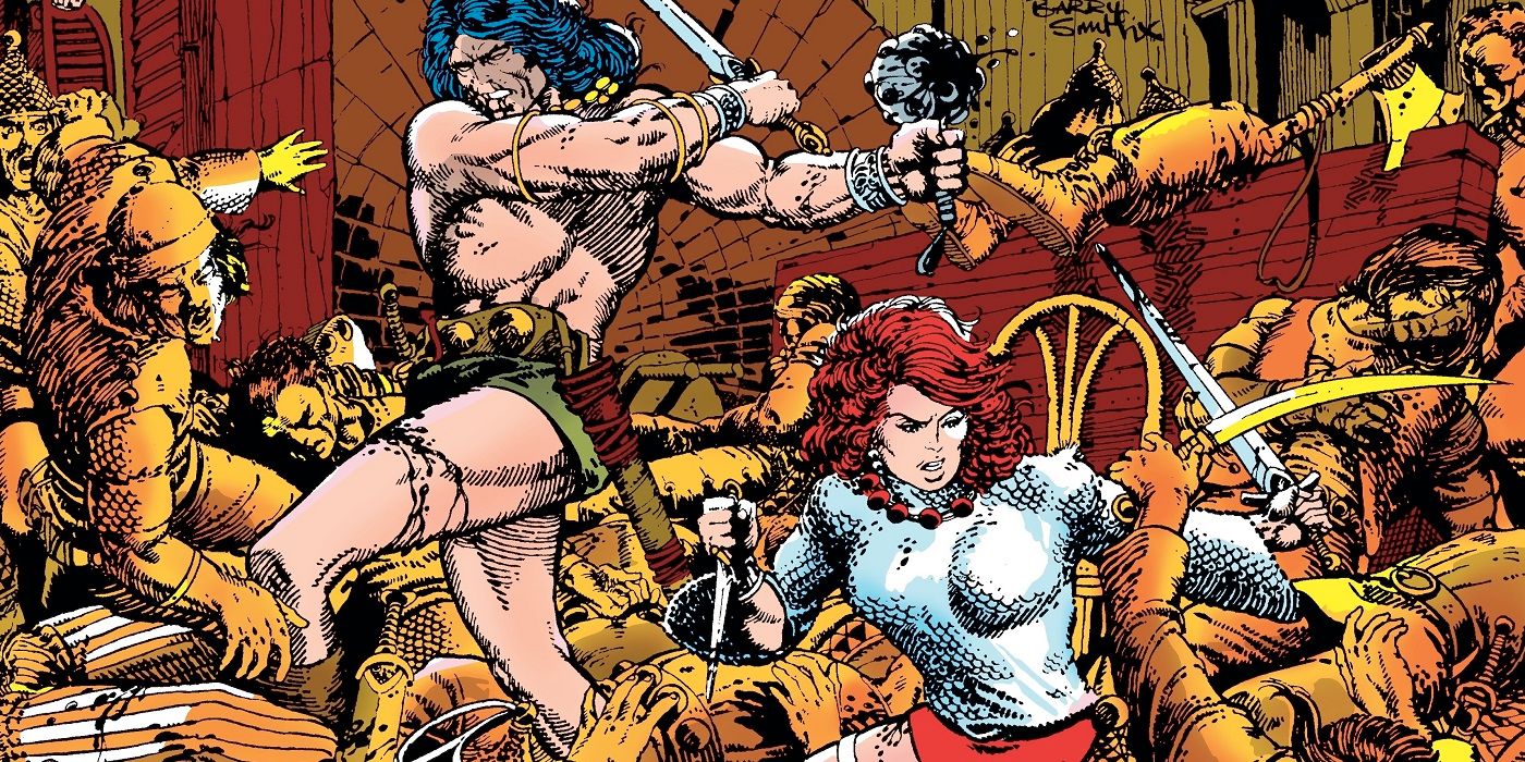 Red Sonja et Conan, dans les comics Marvel, dessiné par Barry Windsor Smith.