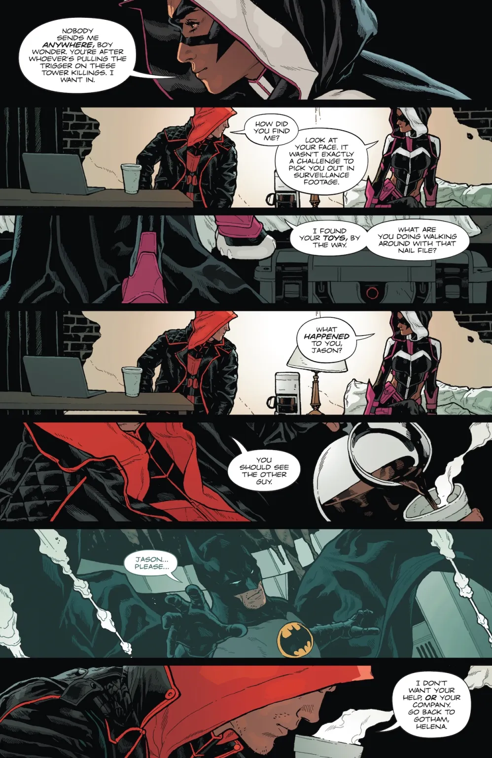 Page 7 de Red Hood #1 (DC Comics), écrit par Gretchen Felker-Martin et illustré par Jeff Spokes.