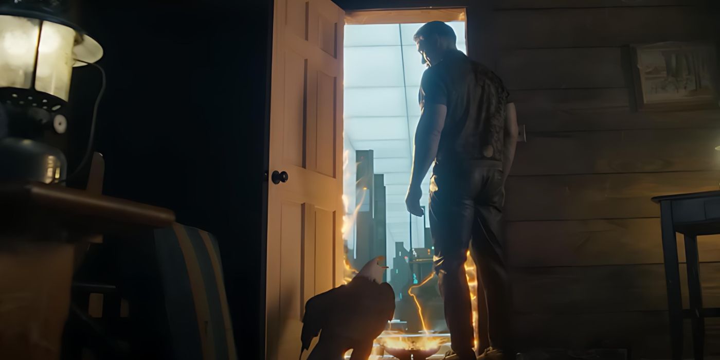 Chris (John Cena) et Eagly, s'apprêtant à rejoindre l'autre dimension dans la saison 2 de Peacemaker.