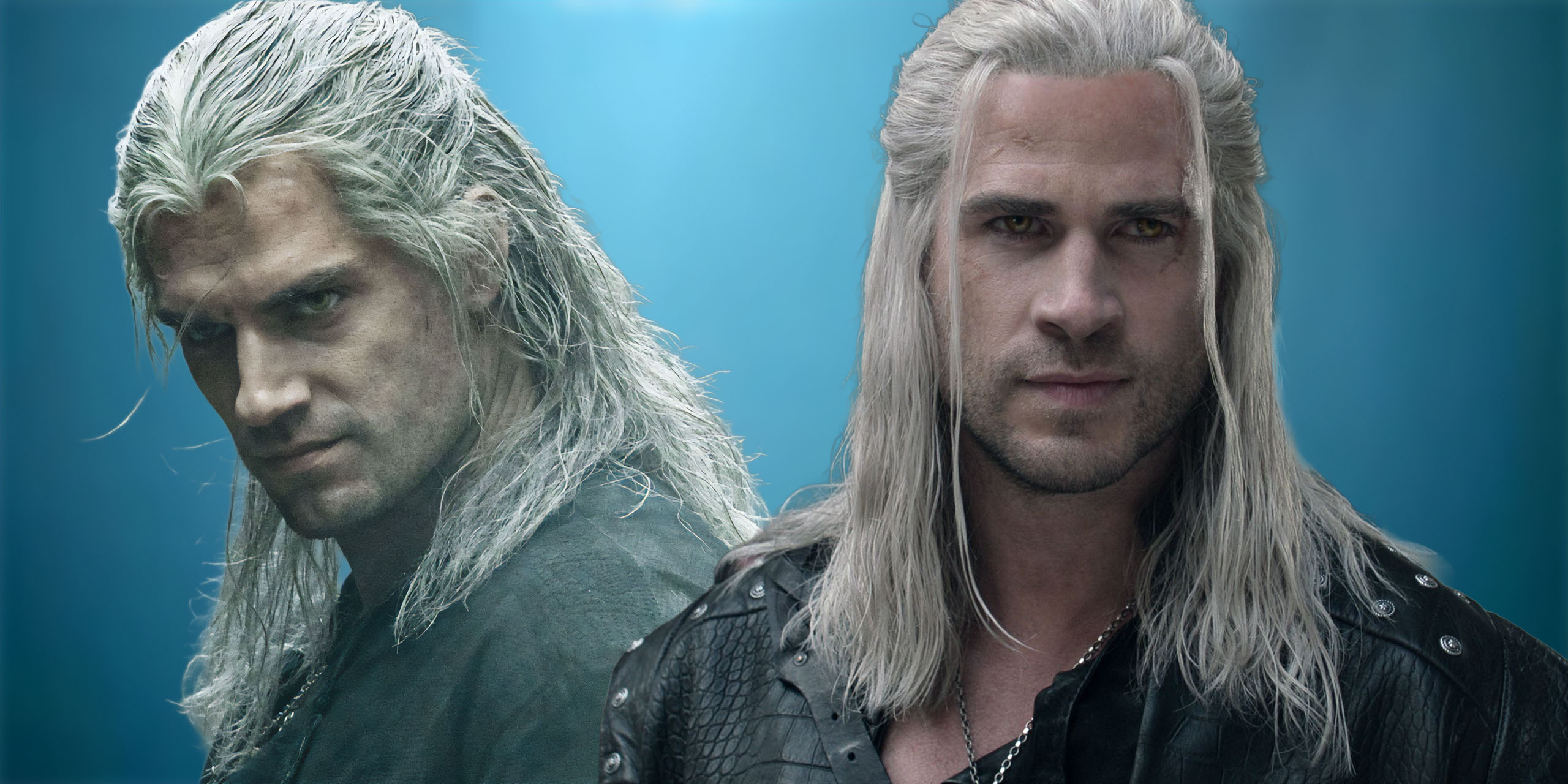 Henry Cavill et Liam Hemsworth, chacun dans le rôle de Geralt de Riv dans The Witcher.