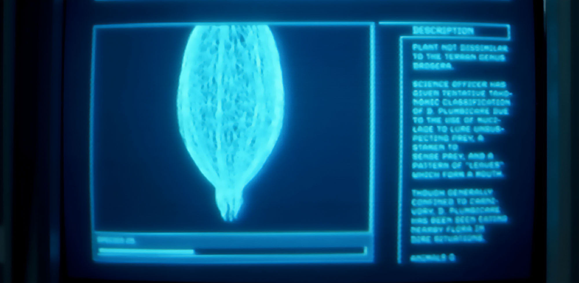 Fiche descriptive informatique du D. Plumbicare, une des espèces extraterrestres de la série Alien: Earth.