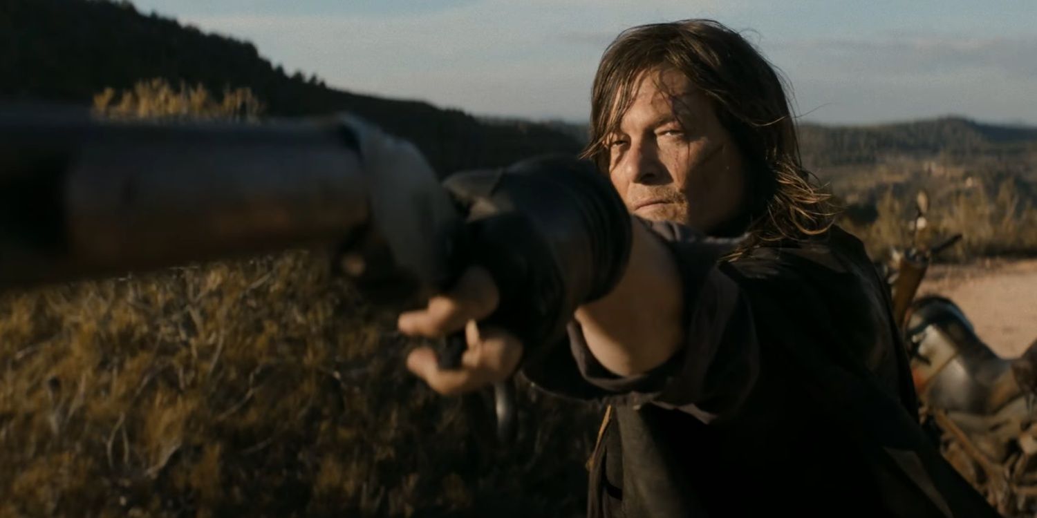 Daryl visant avec un fusil de chasse dans The Walking Dead: Daryl Dixon.
