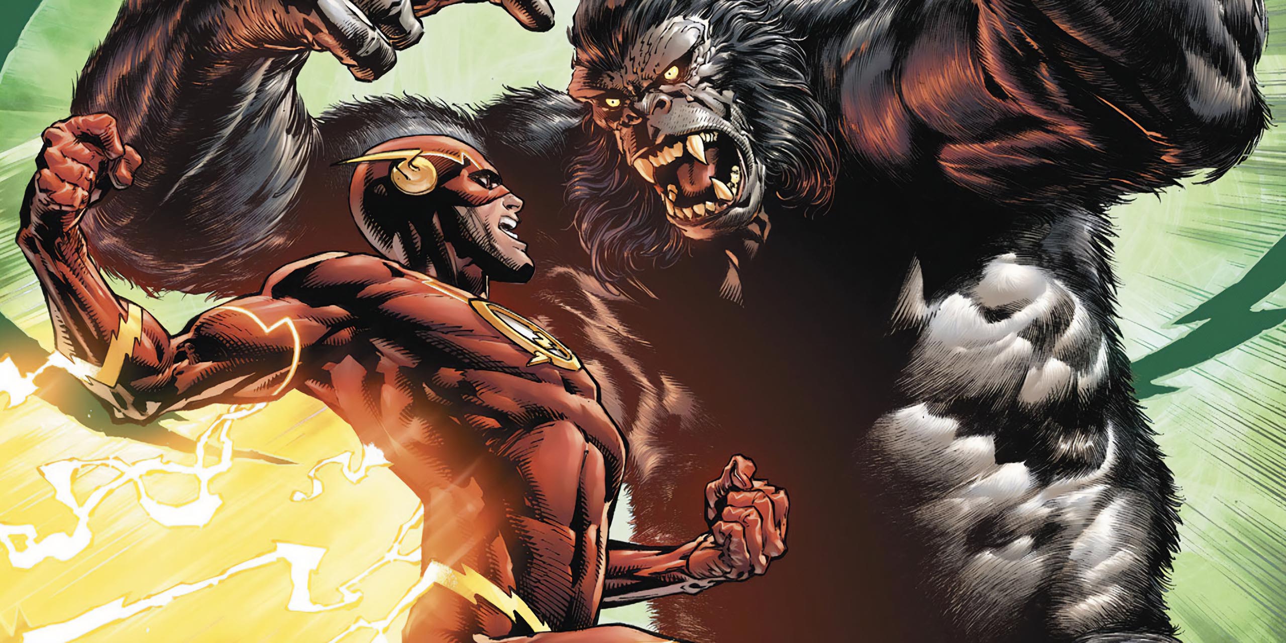 Flash affrontant Gorilla Grodd dans les comics DC.