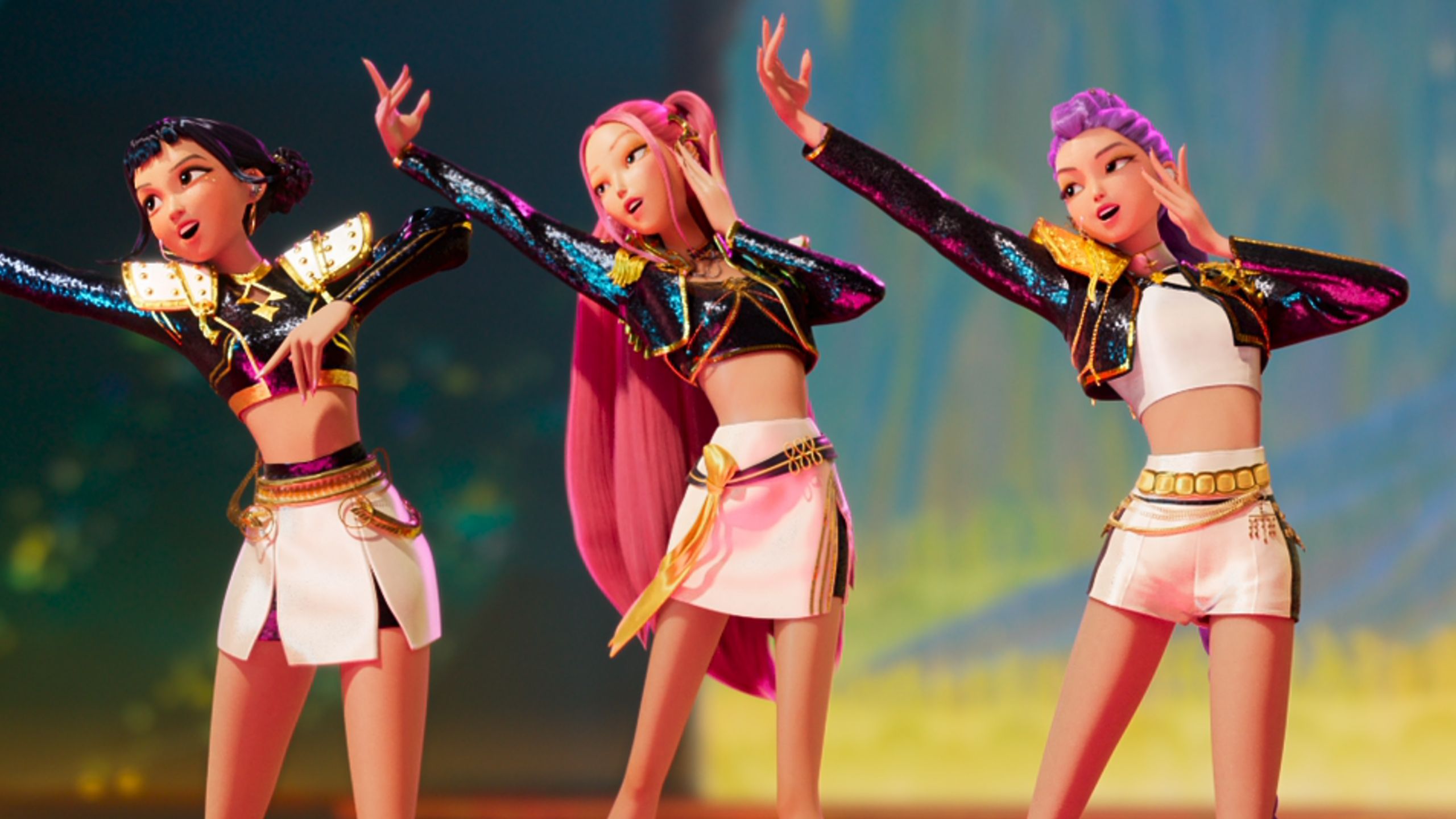 The Huntrix interprétant Golden dans KPop Demon Hunters.