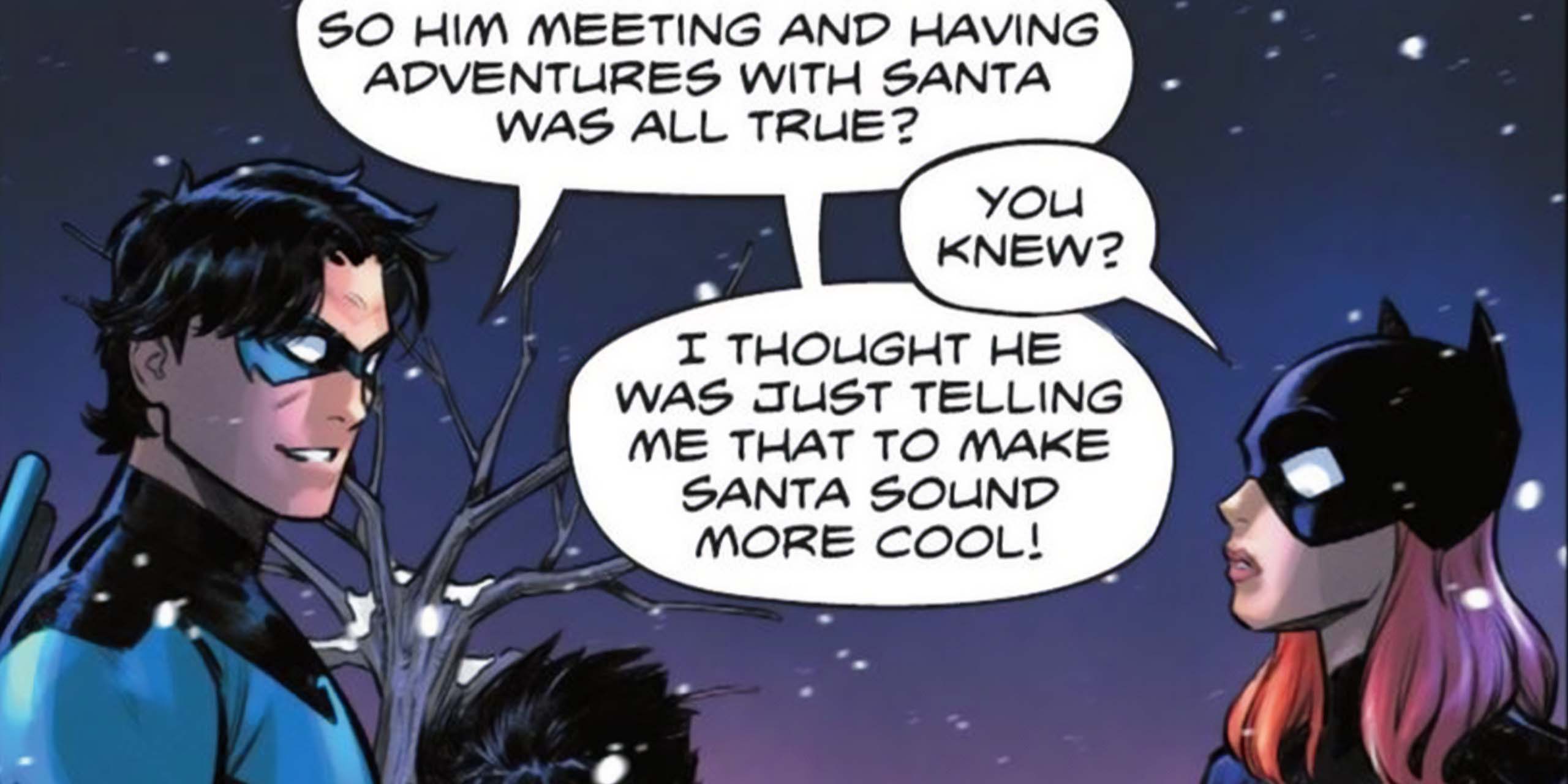 Nightwing discute avec Batgirl dans Batman/Santa Claus: Silent Knight #1.