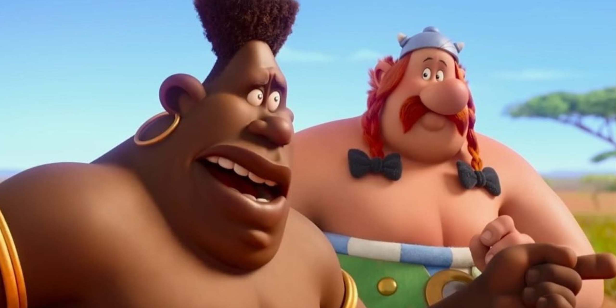 Obélix et un Nubien dans Astérix : Le Royaume de Nubie.