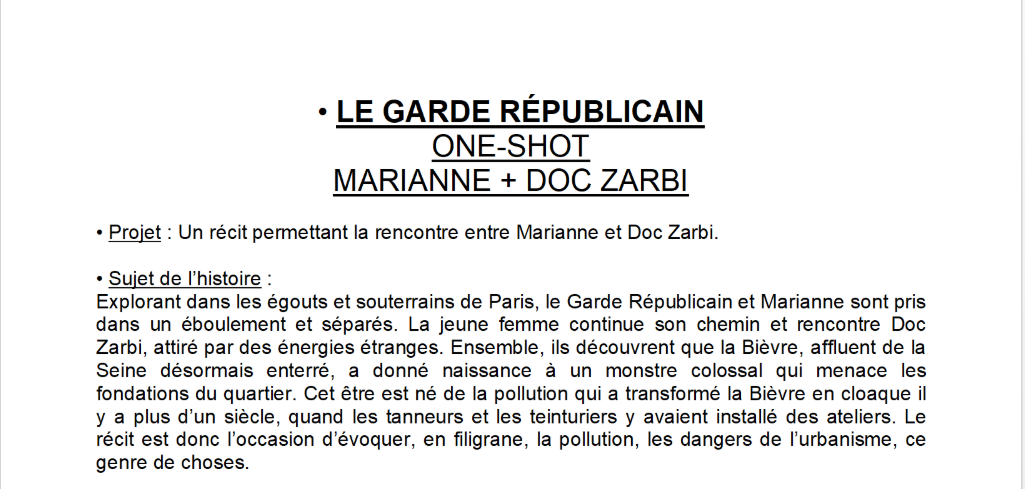 Document et notes de Jean-Marc Lainé pour l'écriture du Garde Républicain.