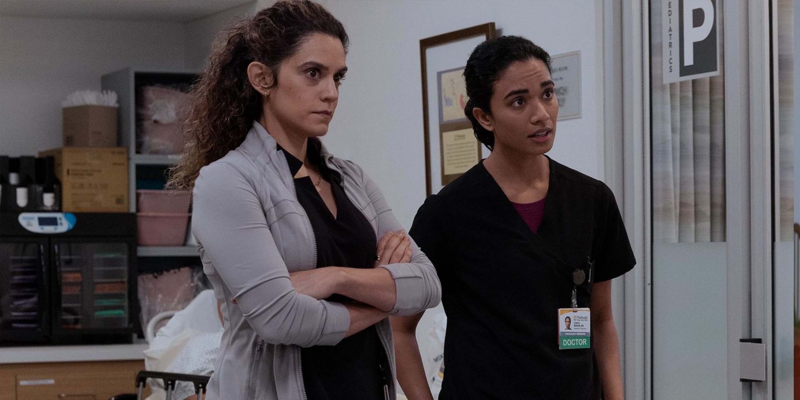 Dr Baran Al-Hashimi (Sepideh Moafi) et Dr Samira Mohan (Supriya Ganesh) sur The Pitt.