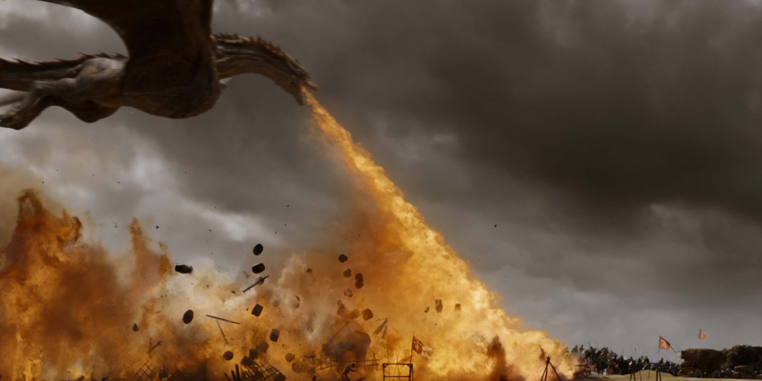 Un dragon crachant du feu dans Game of Thrones.