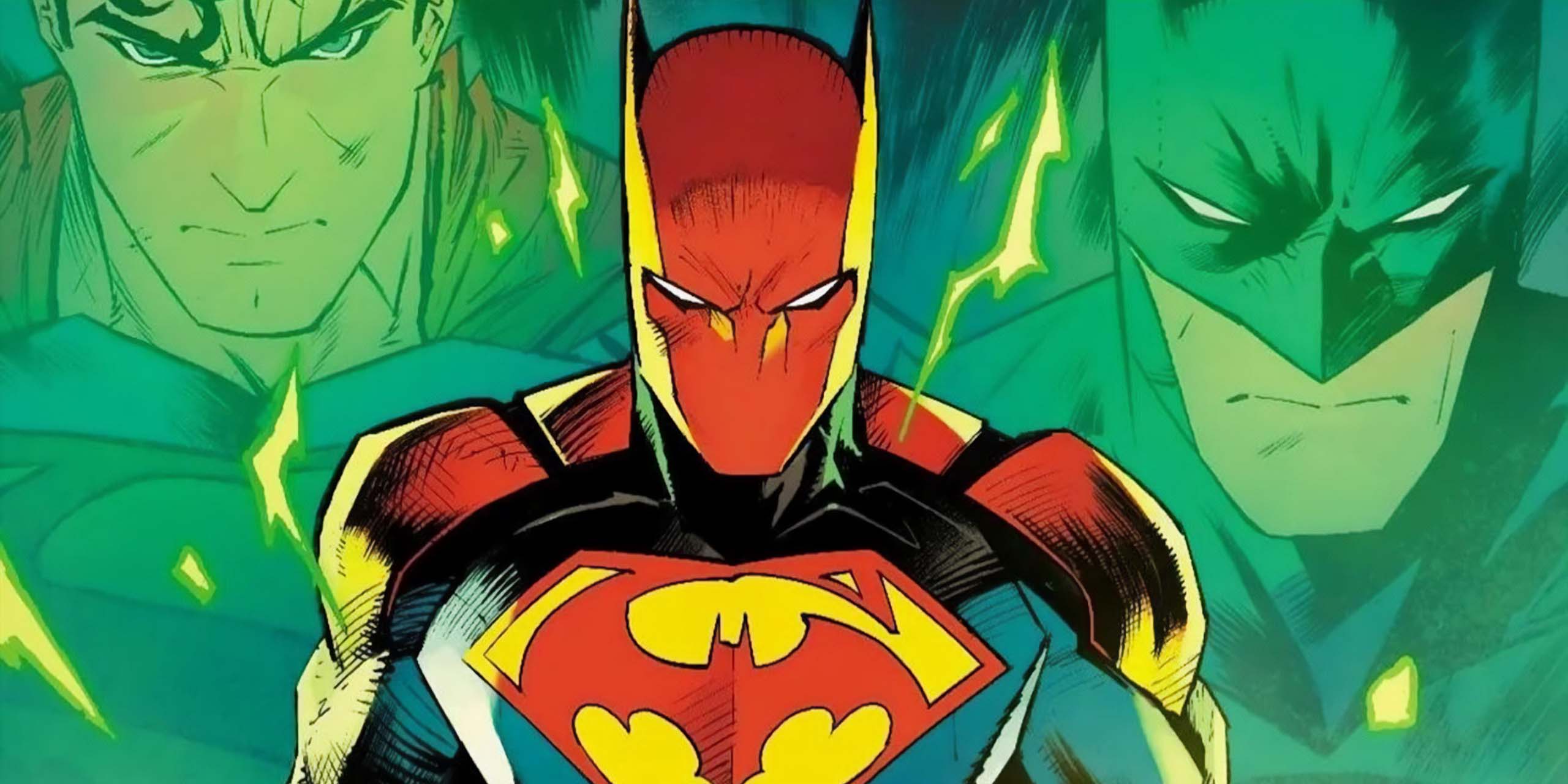 Superbat avec Batman et Superman à ses côtés.