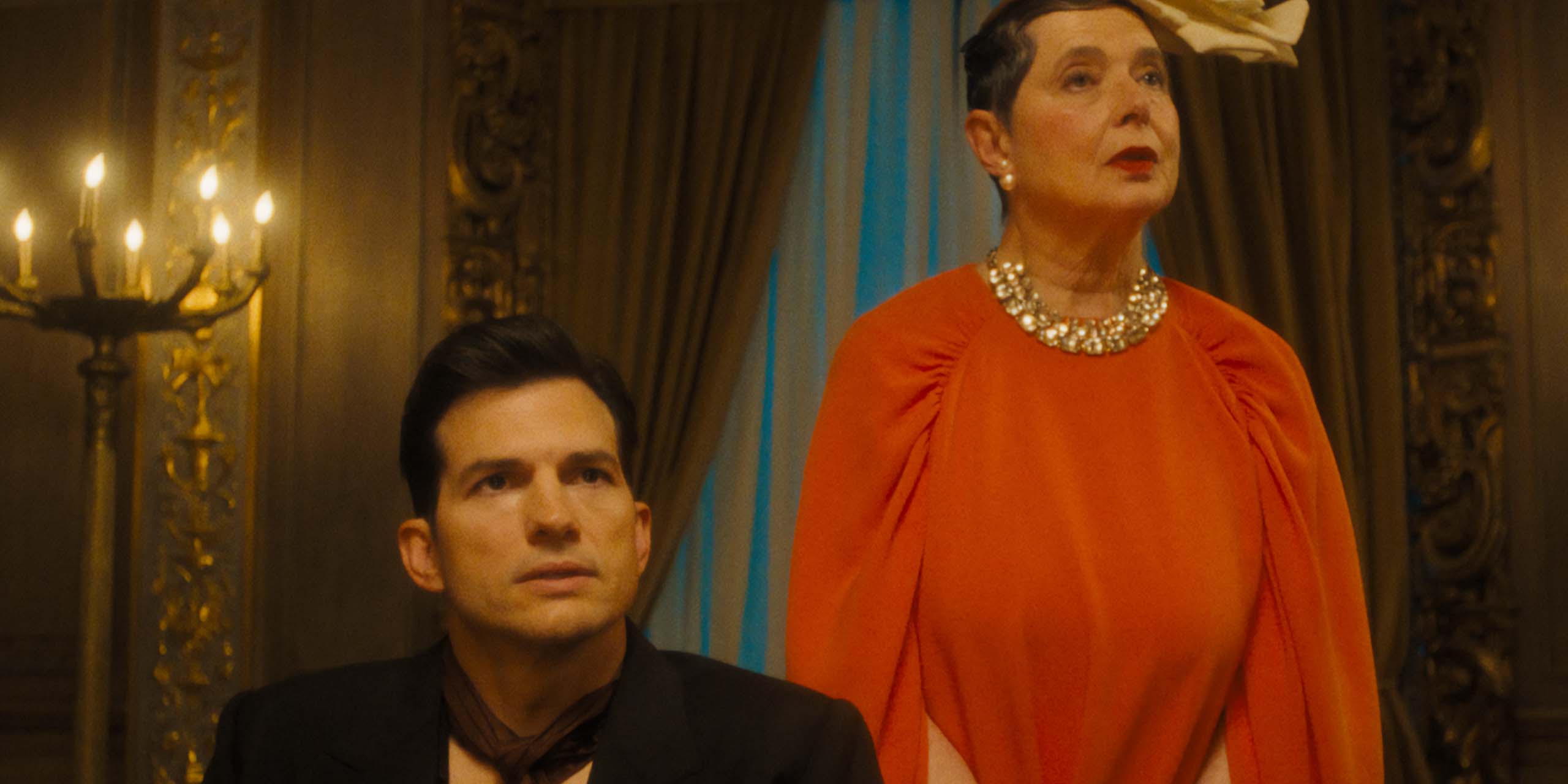 Ashton Kutcher dans le rôle de Byron Forst et Isabella Rossellini dans celui de Franny Forst dans The Beauty.