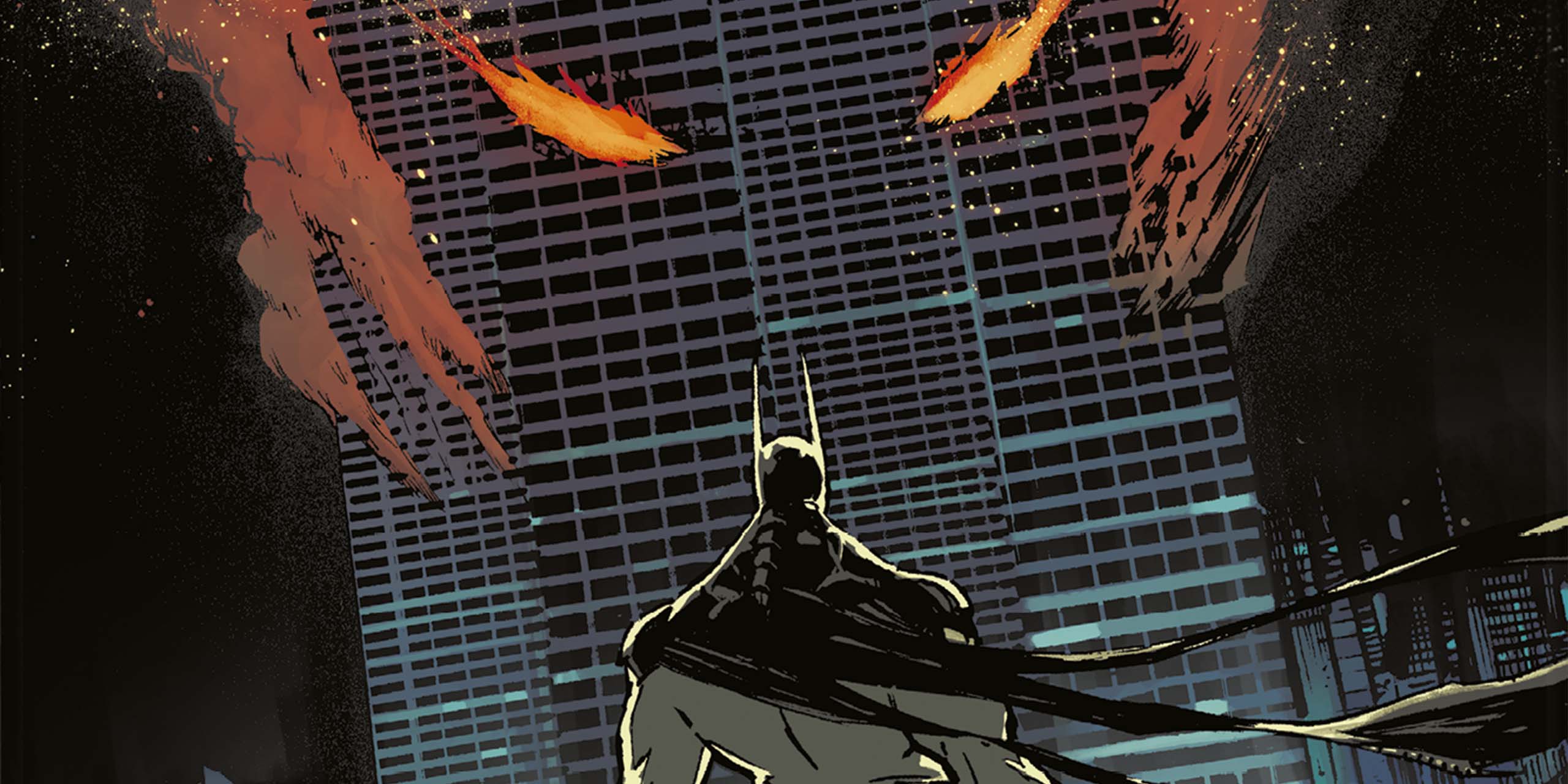 Absolute Batman face à un immeuble possédé par un démon.