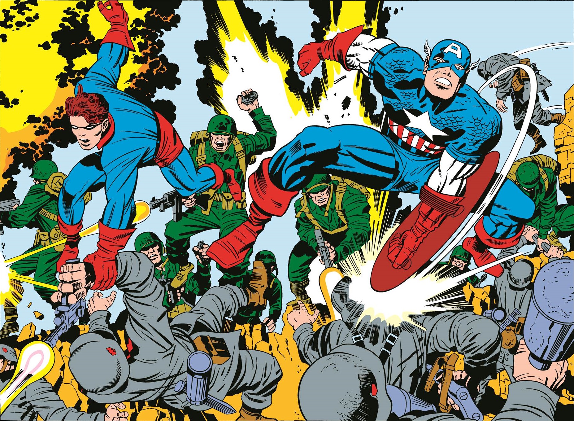 Captain America par Jack Kirby pour Marvel Comics.