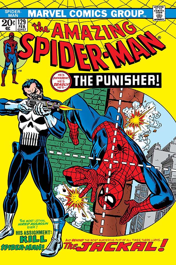 Couverture d'Amazing Spider-Man #129 avec le Punisher, scénarisé par Gerry Conway.
