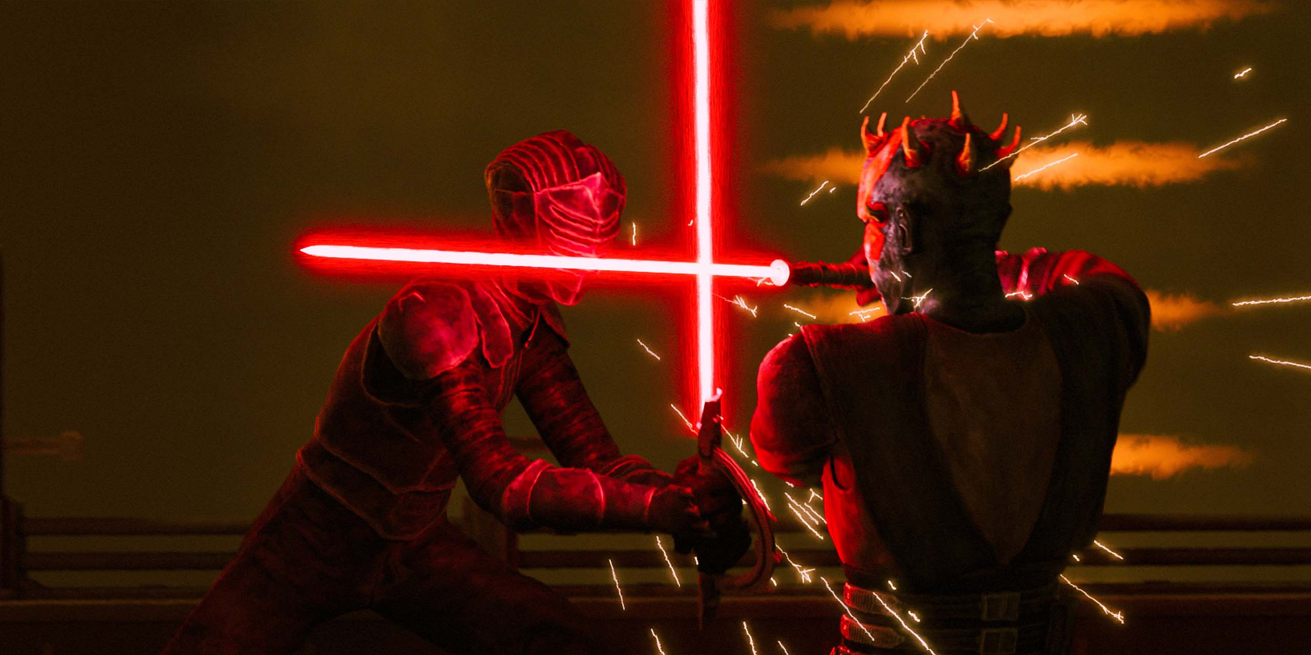 Dark Maul et Marrok s'affrontent au sabre laser dans l'épisode 6 de Star Wars: Maul - Shadow Lord.