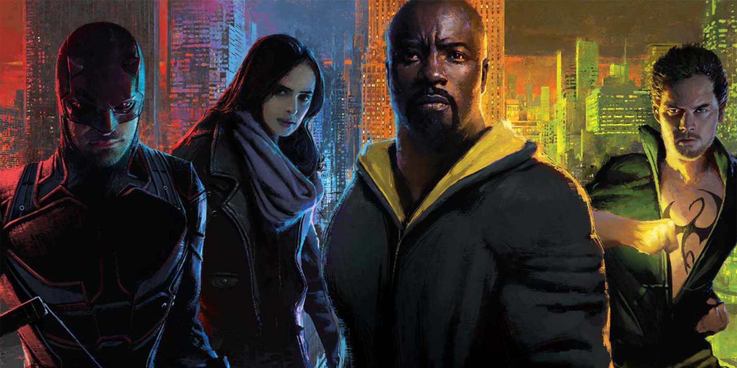 Poster de Daredevil, Jessica Jones, Lucke Cage et Iron Fist, The Defenders.