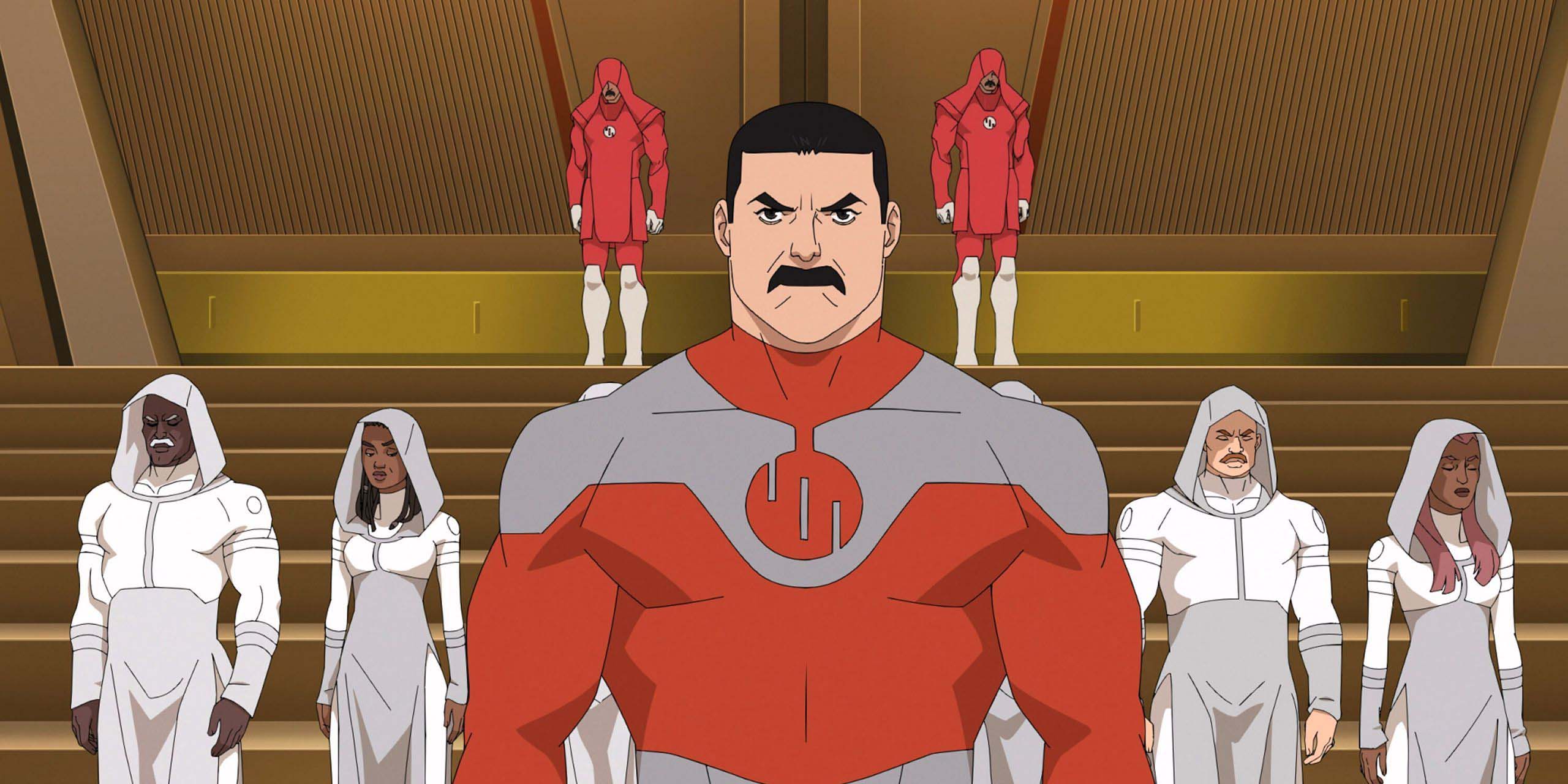 Thragg se tenant devant ses camarades Viltrumites dans la saison 4 d'Invincible.
