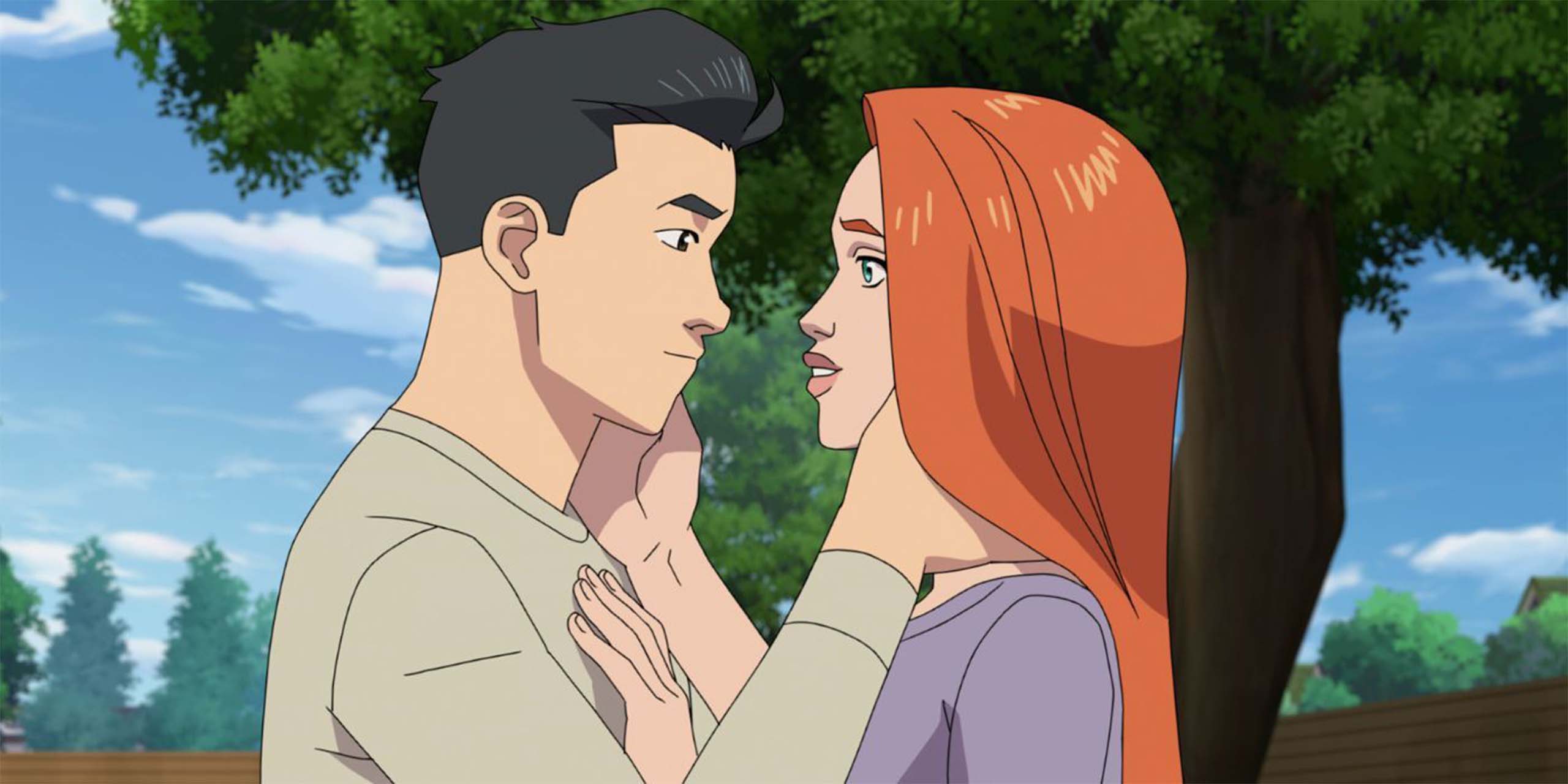 Mark et Eve sur le point de s'embrasser dans la saison 4 de Invincible.