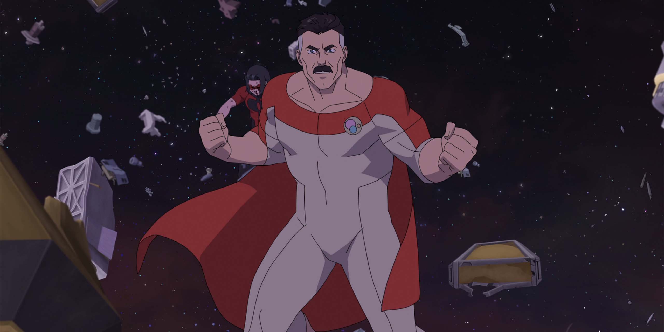 Omni-Man défendant Oliver contre Conquest dans la saison 4 d'Invincible